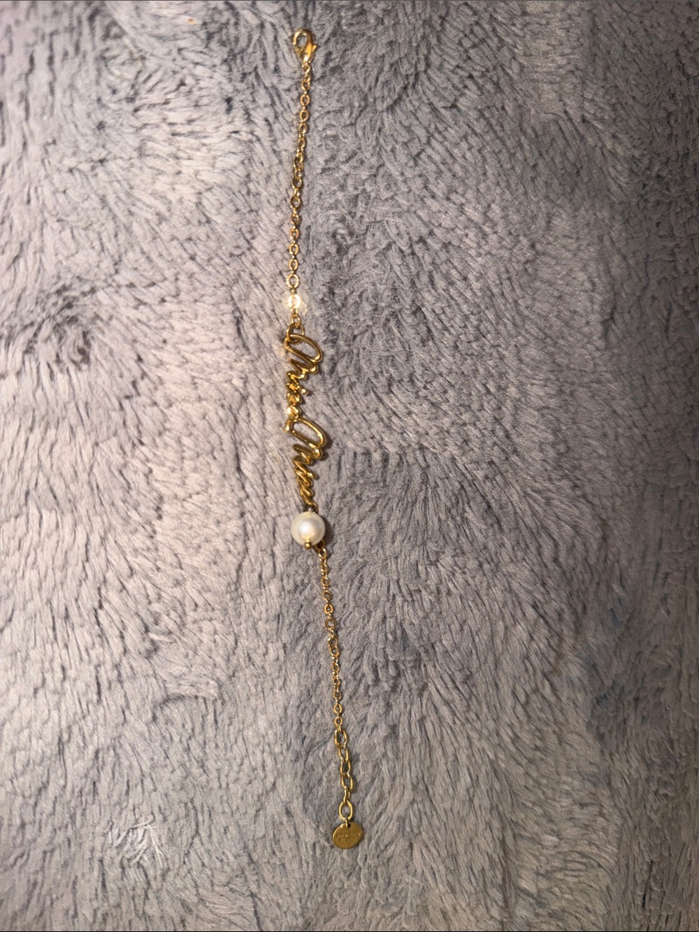 Preloved Miu Miu Gold-tone Script Name Necklace with Pearl size 7.5” L